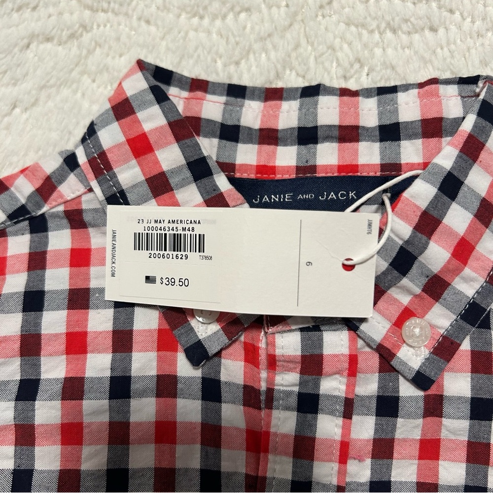 Janie and Jack Button Down Plaid Shirt May Americana Little Boy 4th of July sz 6 - Picture 4 of 10